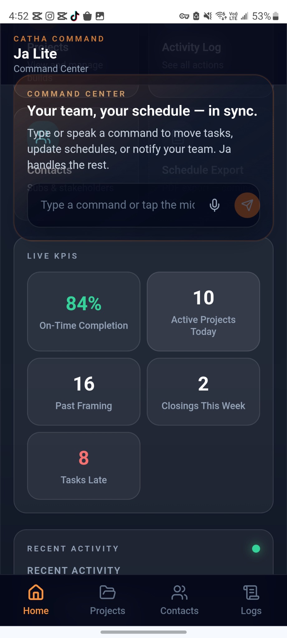 Ja Lite KPI dashboard screenshot